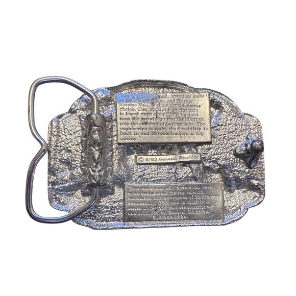 Vtg Belt Buckle Halliburton Offshore Systems Worldwide Oilfield 1983 Metal USA - Picture 2 of 2